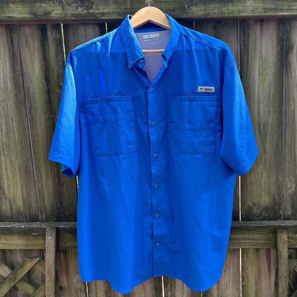 Columbia PFG‎ Tamiami II Blue Short Sleeve Fishing Shirt Sz XL Ripstop Gorpcore - Picture 10 of 10